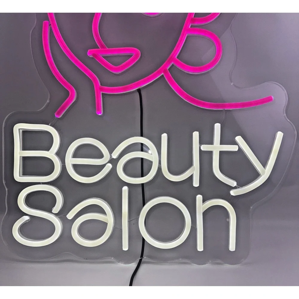 ED Neon Beauty Salon Sign Pink White Wall Light 16 x 15 Vanity Spa Nail Decor